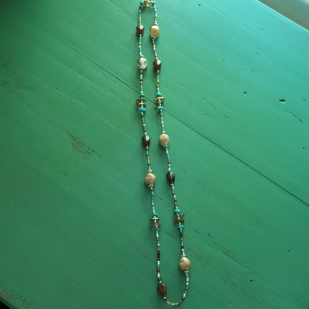 14” Necklace- brown, white, turquoise